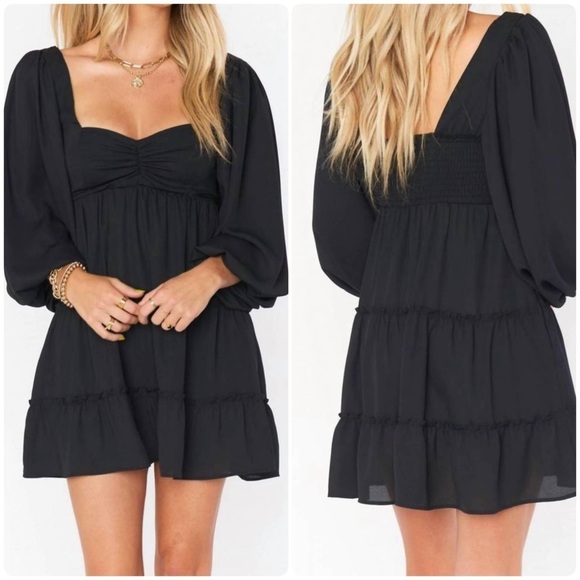 Show Me Your MuMu Dresses & Skirts - NEW Show Me Your Mumu Mandi Mini Dress in Black Sz XS Puff Sleeves Romantic Chic